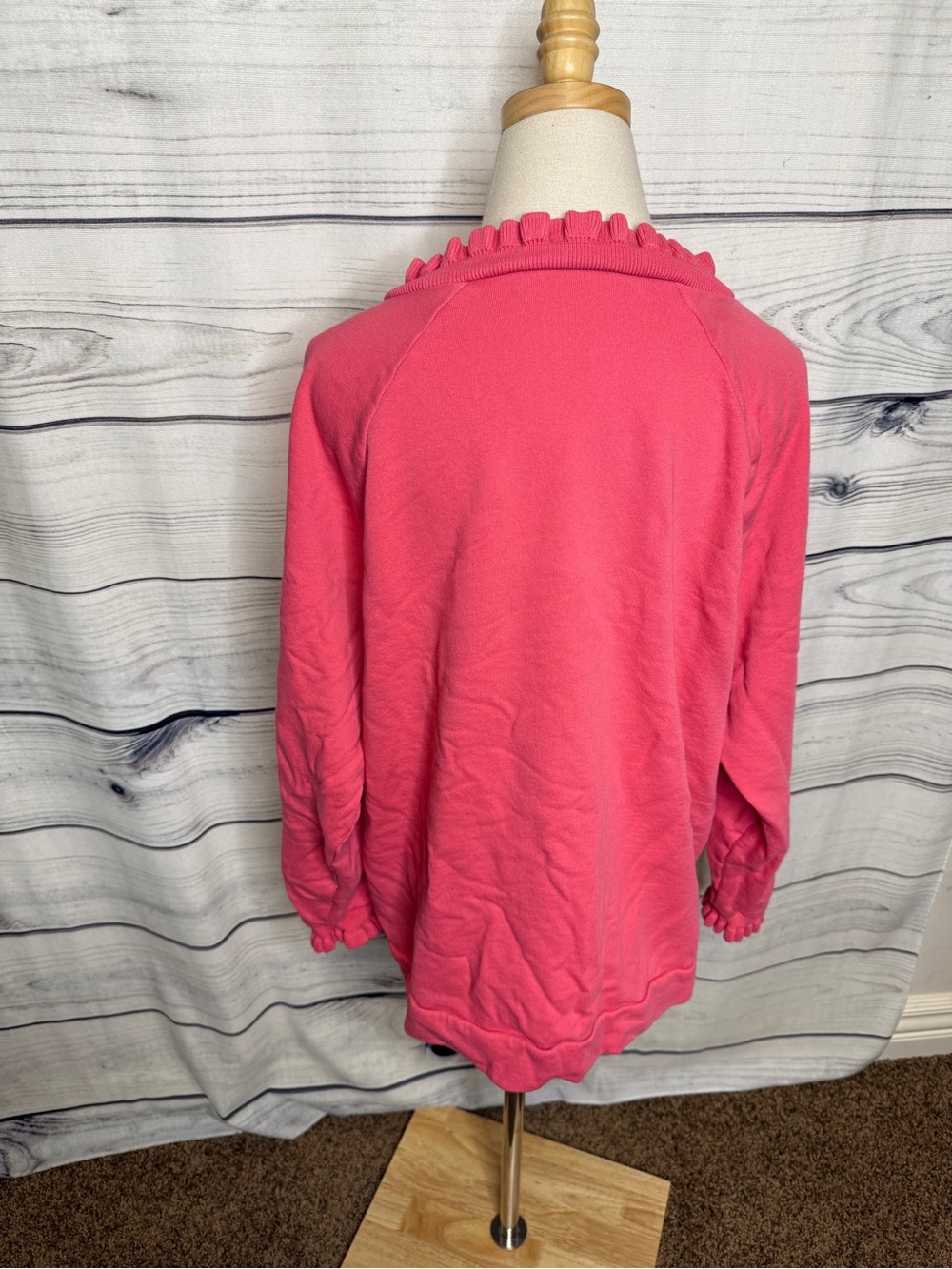 Talbots Pink Ruffle-Neck Pullover with Gold Buttons - Picture 2 of 3